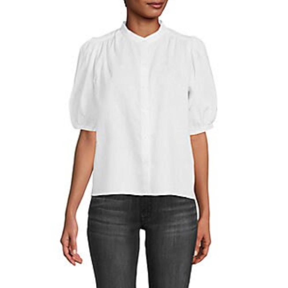 Puff sleeve linen blouse